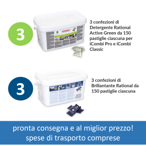 Pastiglie Detergente Rational: 3 Verdi e 3 Blu